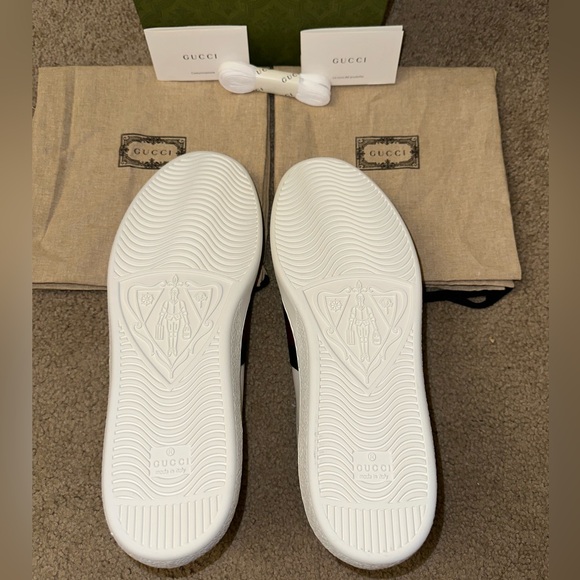 Men’s Gucci Ace White Leather Embroidered Bee Sneakers - NWB - Size G11/US11.5 - Picture 14 of 16